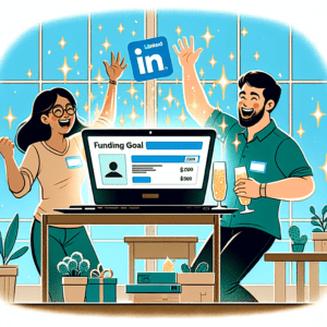 a group of 2 founders looking for funding for thier startup via LinkedIn. they've found the perfect match and now they are celebrating