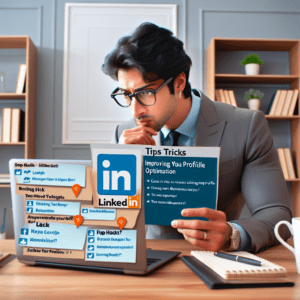 A professional working on Optimizing his LinkedIn profile with proven hacks for increased visibility.